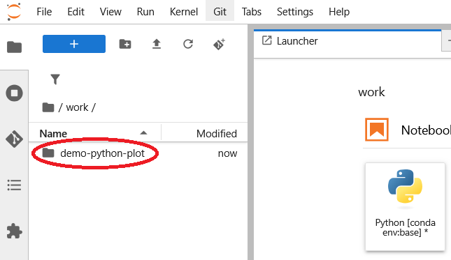 The navigation sidebar in BadgerCompute. The current directory is demo-python-plot.
