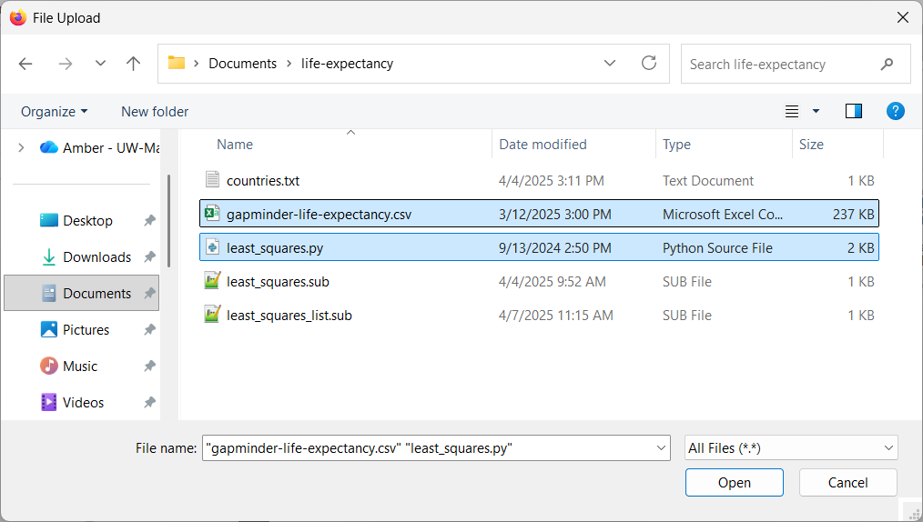 The file upload dialog box.
